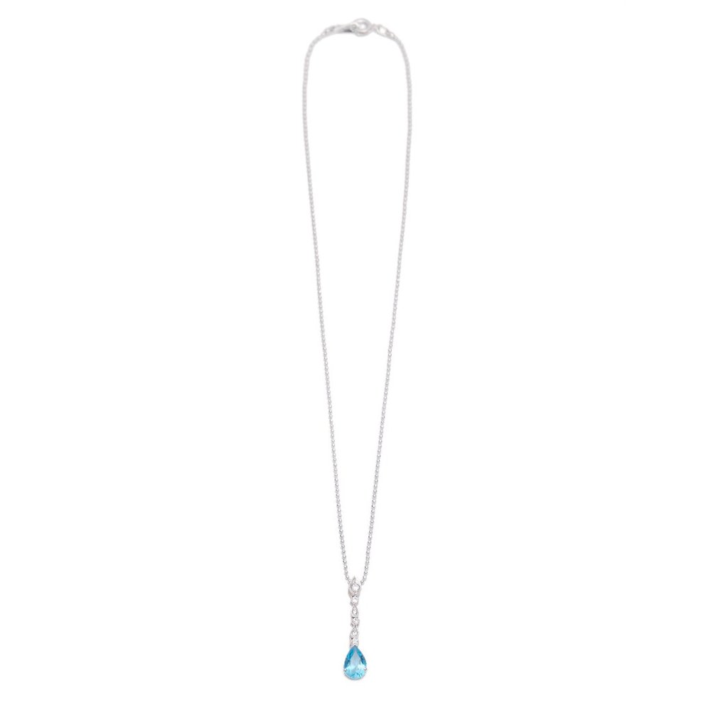 Light blue stone crystal teardrop pendant necklace